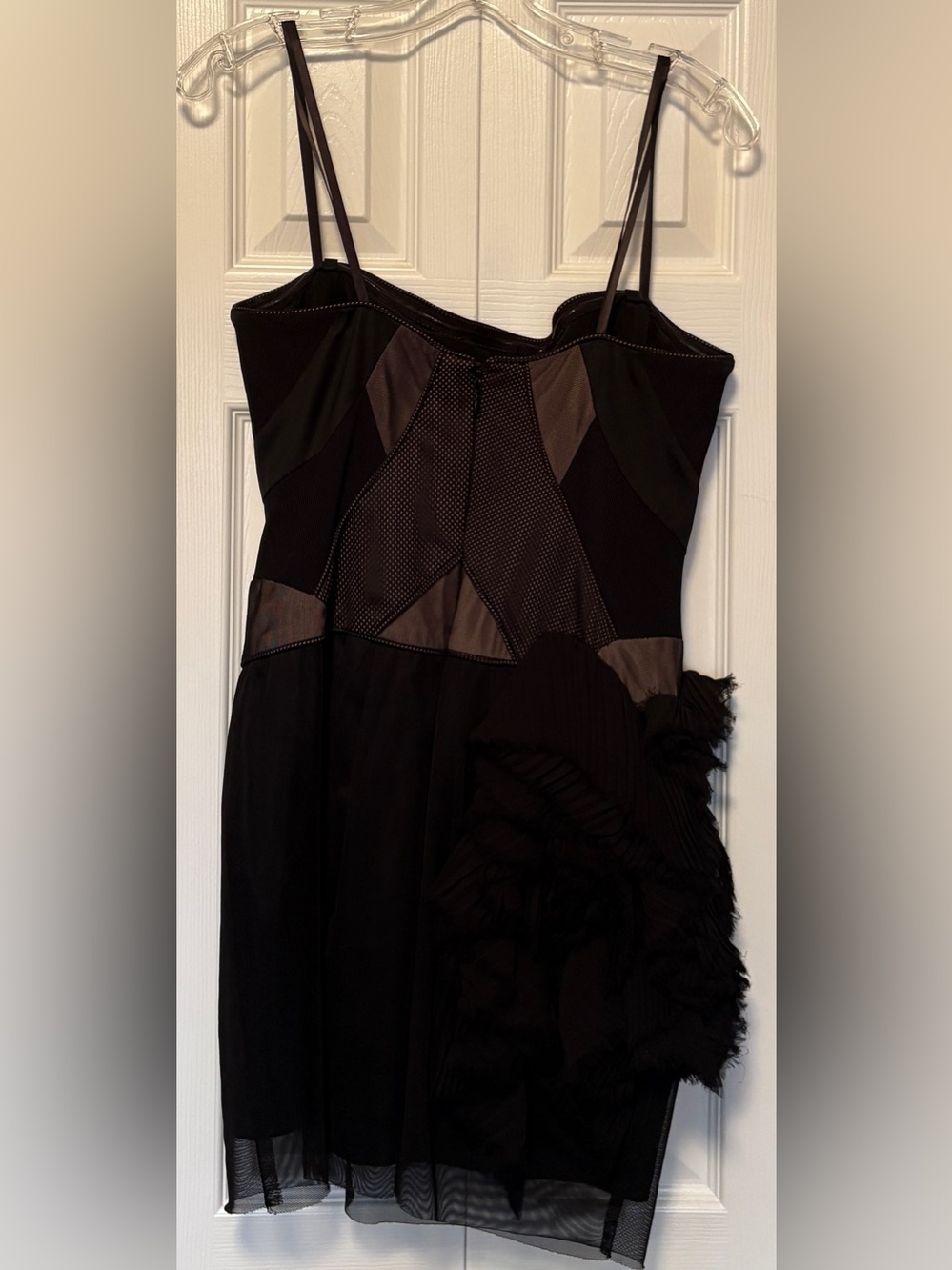 BCBGMAXAZRIA Runway Silk Lined Black Mesh Corset Dress Side Ruffle LBD 8 - Picture 4 of 6